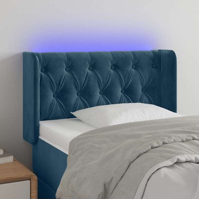 vidaXL Čelo postele s LED tmavomodré 83x16x78/88 cm zamat