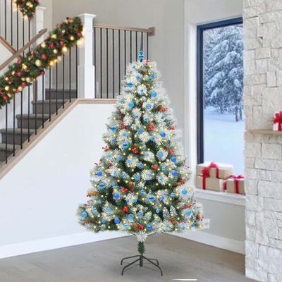 vidaXL Umelý vianočný stromček Zelená a biela 240 cm PVC, kov a plast