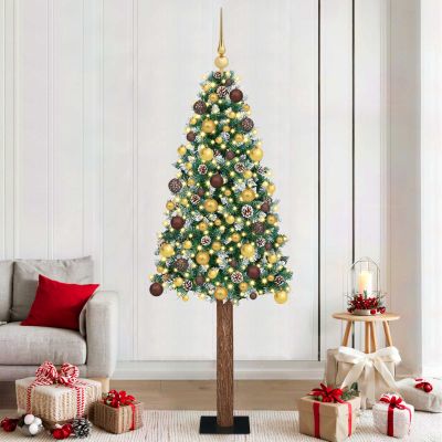 vidaXL Úzky vianočný stromček s 300 LED-i so stojanom Zelená 210 cm