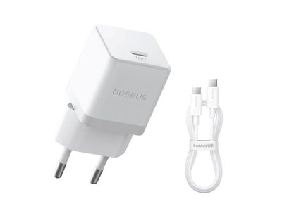 Baseus Palm Fast Nabíjačka USB-C 20W + Dátový Kábel USB-C/USB-C 1m White