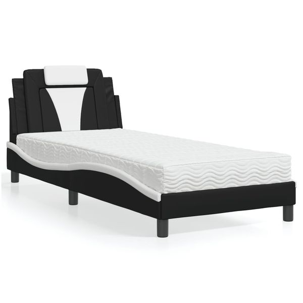 vidaXL Posteľ Viana s matracom čierno-biela 90x190 cm umelá koža