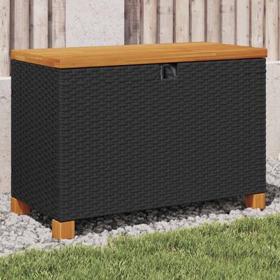 vidaXL Záhradný úložný box čierny 80x40x48 cm polyratan akáciové drevo