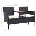 vidaXL 2-miestna záhradná lavica s čajovým stolíkom 143 cm polyratan čierna