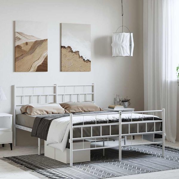 vidaXL Kovový rám postele s čelom a podnožkou biely 150x200 cm