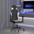 VidaXL Masážne herné kreslo čiernobiele umelá koža