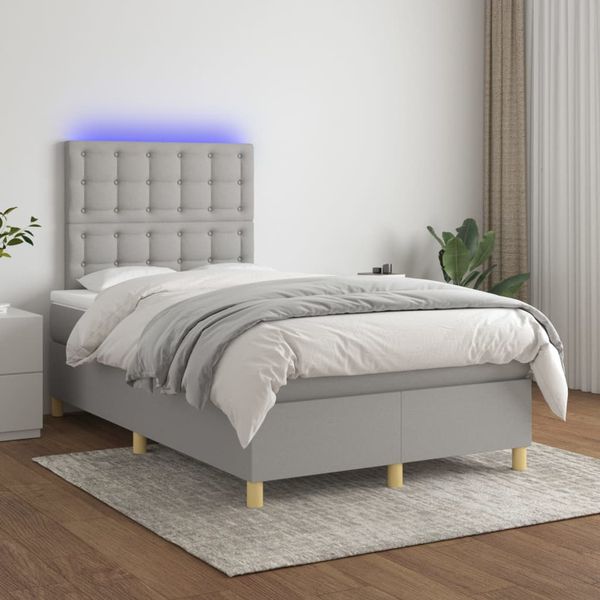 vidaXL Posteľ boxsping s matracom a LED bledosivá 120x200 cm látka