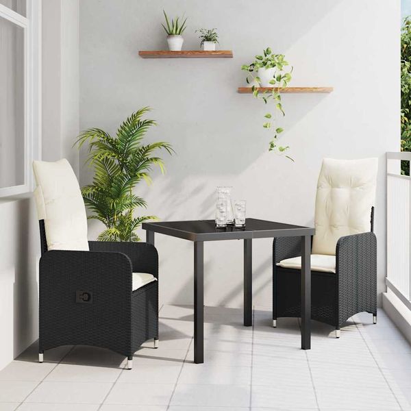 vidaXL Záhradný jedálenský set 3 pcs Čierna polyratan