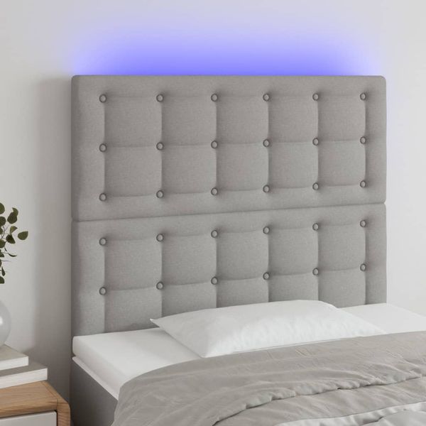 vidaXL Čelo postele s LED bledosivé 100x7x118/128 cm látka