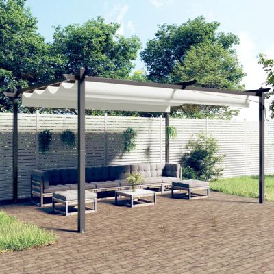 vidaXL Záhradný altánok so zaťahovacou strechou 4x3 m krémový