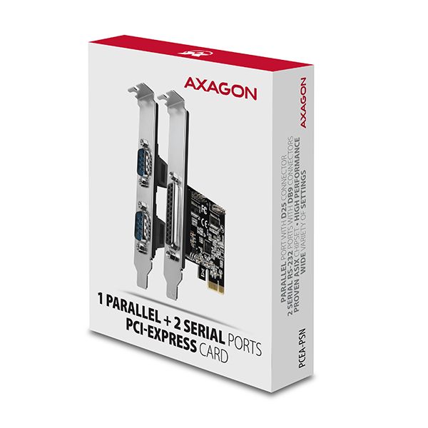 AXAGON PCEA-PSN, PCIe riadič - 1x paralelný (LPT) + 2x sériový port (RS232) 250 kbps, vč. LP