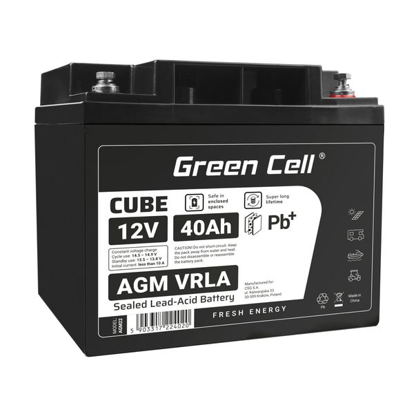 AGM12V40AH-J Green Cell CUBE AGM IP54 12V 40Ah VRLA gélová batéria s hlbokým cyklom pre skútre, kosa
