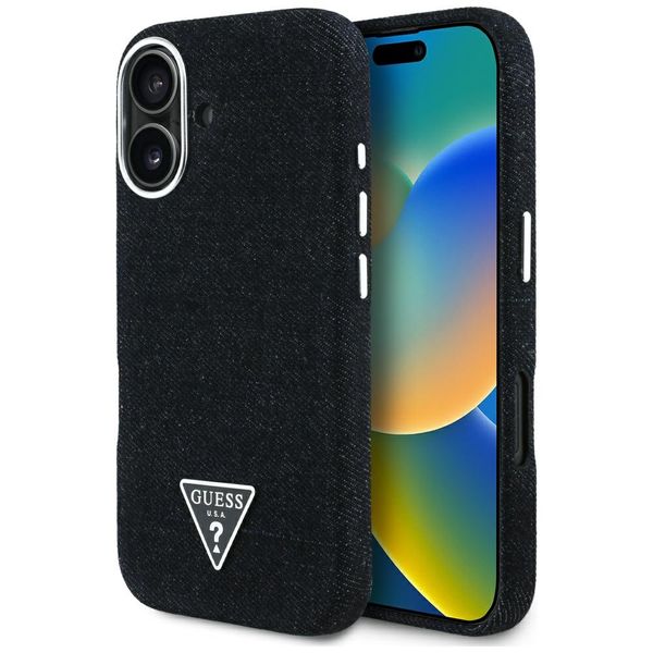 Puzdro Guess HC MagSafe FW Denim Triangle Logo pre iPhone 16 čierne