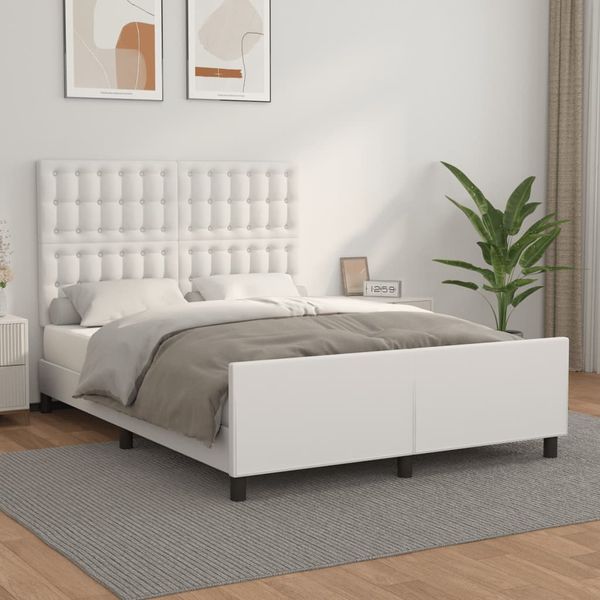 vidaXL Posteľný rám s čelom biely 140x190 cm umelá koža