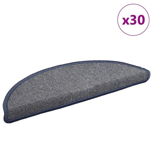 vidaXL Schodové rohože 30 ks 56x17x3 cm svetlosivé a modré polkruhové