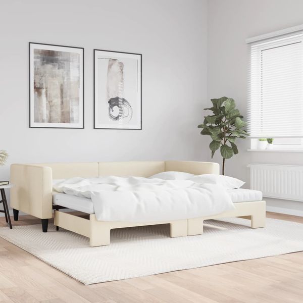 vidaXL Rozkladacia denná posteľ s matracmi krémová 100x200 cm látka