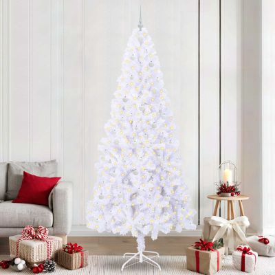 vidaXL Umelý vianočný stromček s 300 LED-i Biela 240 cm PVC a oceľ