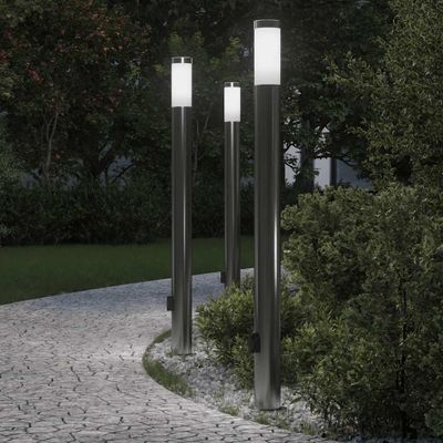 vidaXL Stĺpikové svetlá so zásuvkou 3 ks 110 cm nehrdzavejúca oceľ IP44