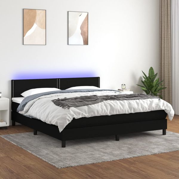 vidaXL Posteľ boxsping s matracom a LED čierna 160x200 cm látka