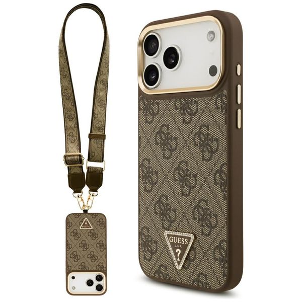 Guess 4G Triangle Logo & Big Strap Metal Buttons MagSafe puzdro pre iPhone 17 Pro Max hnedá