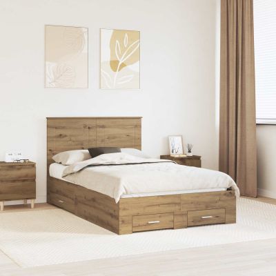 vidaXL Rám postele Remeselný dub 135 x 190 cm Kompozitné drevo
