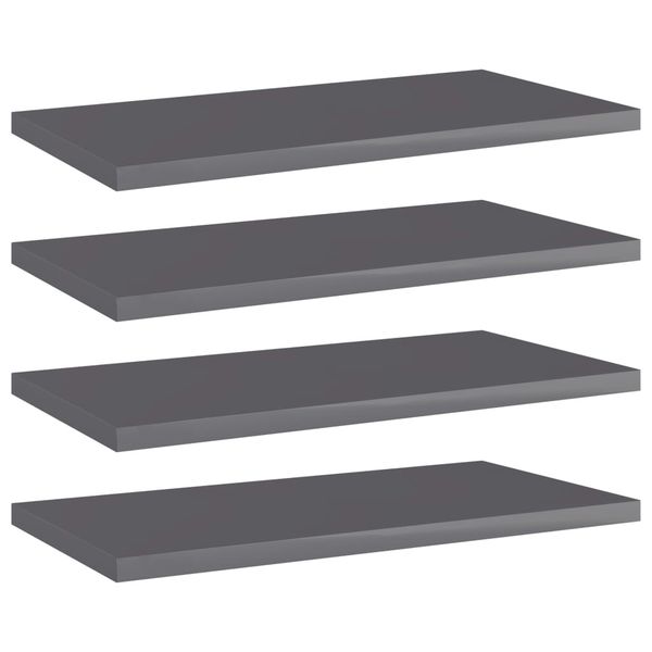 vidaXL Prídavné police 4 ks, lesklé sivé 40x20x1,5 cm, drevotrieska