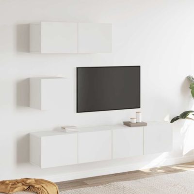 vidaXL 4-dielna súprava TV skriniek biela spracované drevo