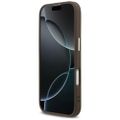 Guess Case Magsafe 4G PU kožené puzdro s trojuholníkovým logom a zlatým kovovým rámom fotoaparátu pre iPhone 17 Čierna