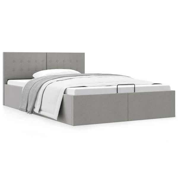 vidaXL Hydraulický posteľný rám s úložným priestorom sivý 140x200 cm látkový
