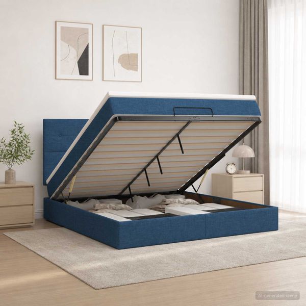 vidaXL Ottoman posteľ s matracom a LED Modrá 140 x 200 cm Látka