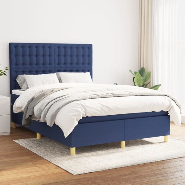 vidaXL Boxspring posteľ s matracom modrý 140x190 cm látka