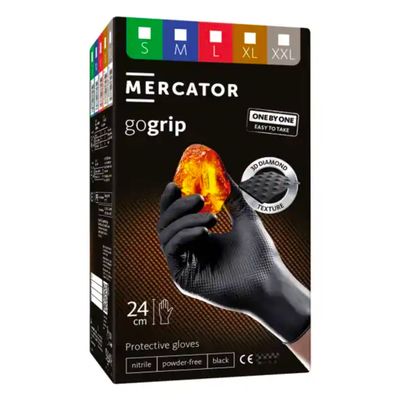 Nitrilové rukavice MERCATOR GoGrip ONE-BY-ONE ČERNÉ 100ks L