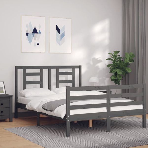 vidaXL Rám postele s čelom sivý 140x190 cm masívne drevo