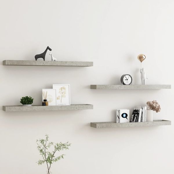 vidaXL Terasové nástenné police 4 ks betónovo sivé 80x15x4 cm MDF