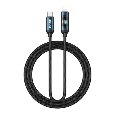 Kábel BWOO USB-C Lightning 1m 27W s LED displejom, pletený, čierny