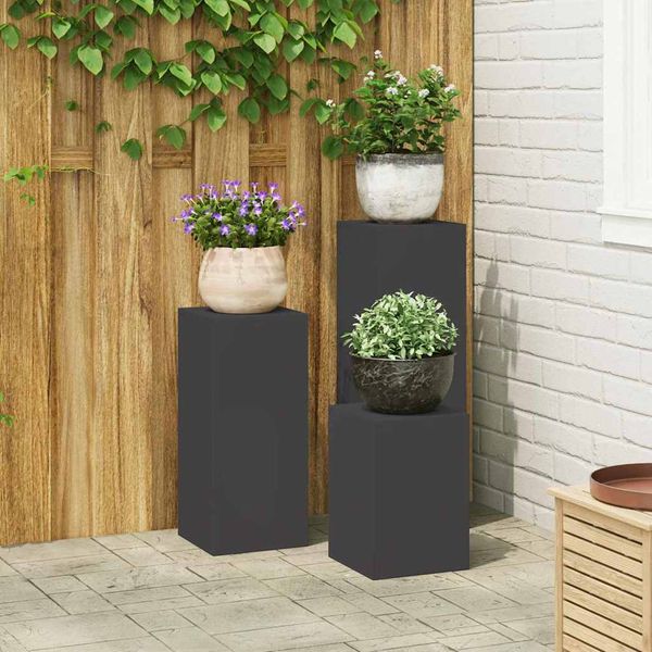 vidaXL Stojan na rastliny 3 pcs Čierna Oceľ