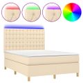 vidaXL Posteľ boxsping s matracom a LED krémová 140x200 cm látka