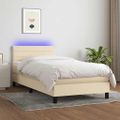 vidaXL Posteľ boxsping s matracom a LED krémová 100x200 cm látka