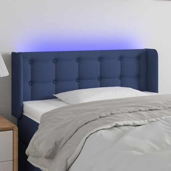 vidaXL Čelo postele s LED modré 83x16x78/88 cm látka