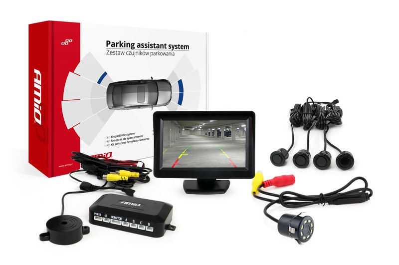 Parkovací asistent 4 senzory čierne GOLD 18mm TFT01 4,3" s kamerou night vision CAM-301 LED 18mm