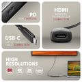 AXAGON RVC-HI8KPD, USB-C -> HDMI 2.1 redukce / adaptér, 8K/60Hz, 4K/144Hz, HDR10+, PD100W Adaptér, aktivní, USB-C (M) na HDMI 2.1 (F), 8K, 60Hz, 4K, 144Hz, 0,16m, HDCP 2.3, PD 100W, cerno-stríbrný