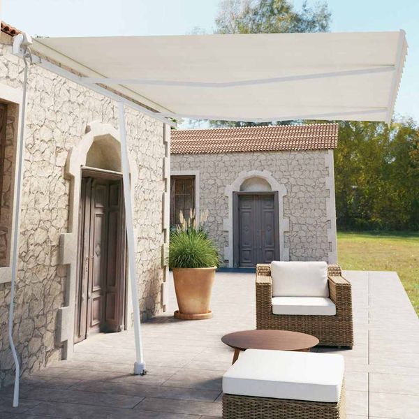 vidaXL Samostatne stojaca ručne zaťahovacia markíza 350x250 cm krémová