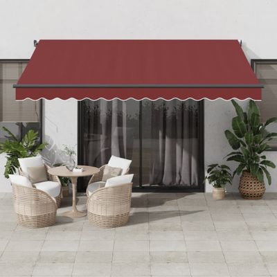 vidaXL Ručne zaťahovacia markíza vínová 400x350 cm