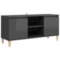 vidaXL TV stolík nohy z masívneho dreva lesklý sivý 103,5x35x50 cm