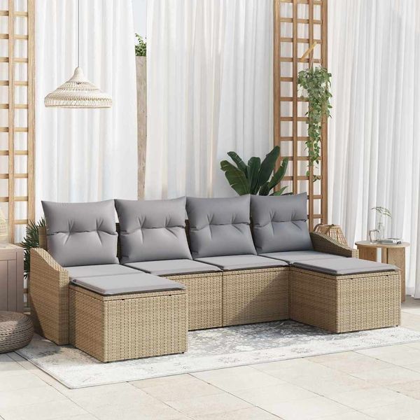 vidaXL Sada pohoviek s vankúšom 6 pcs Béžová polyratan