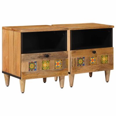 vidaXL Nočný stolík 2 pcs Prírodná 40 x 33 x 46 cm Masívne mango drevo