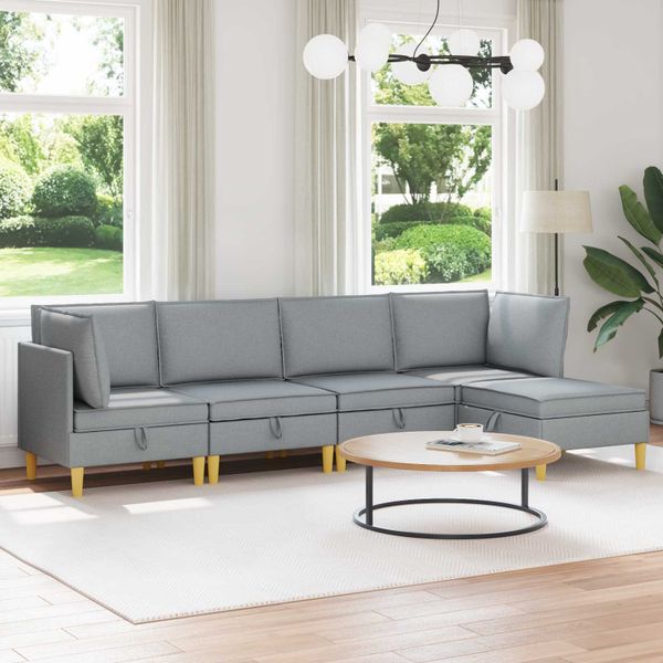 vidaXL Modulárny pohovkový set s úložným priestorom 5 pcs Svetlosivá
