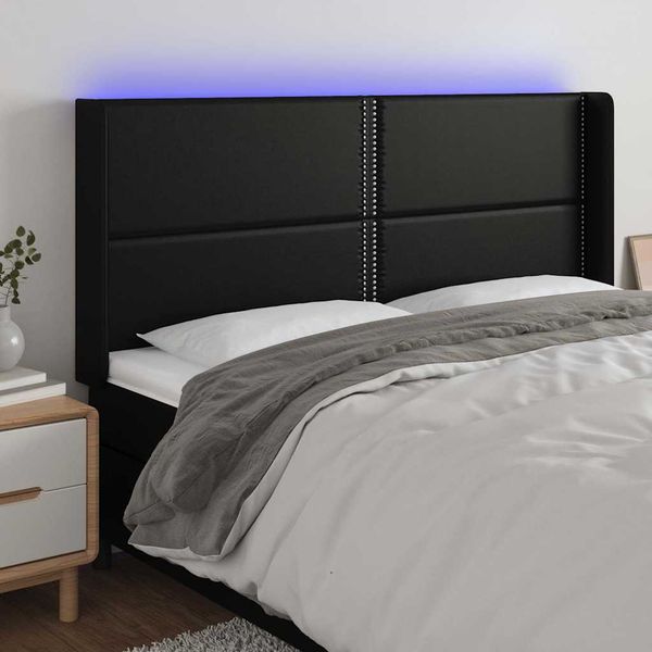 vidaXL Čelo postele s LED čierne 163x16x118/128 cm umelá koža