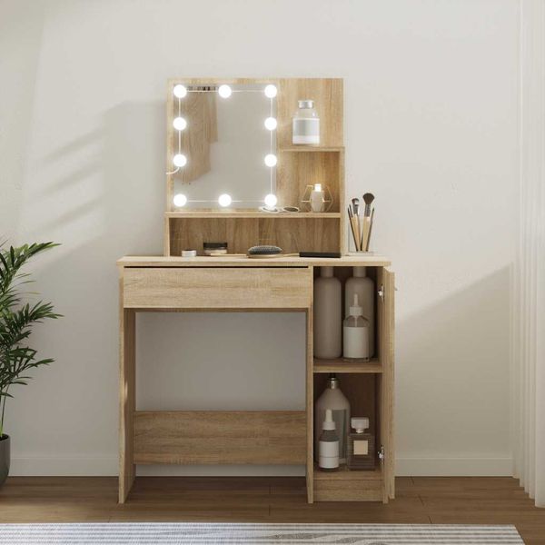 vidaXL Toaletný stolík s LED dub sonoma 86,5x35x136 cm