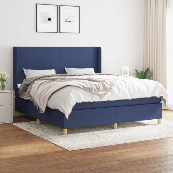vidaXL Posteľný rám boxspring s matracom modrý 180x200 cm látka