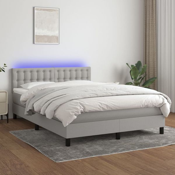 vidaXL Posteľ boxsping s matracom a LED bledosivá 140x190 cm látka